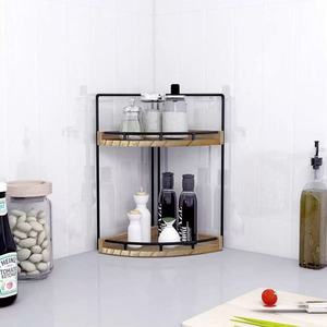 Étagère d'angle en bois à deux niveaux pour salle de bain, cuisine, bureau, organiseur de bureau, étagère autoportante avec structure métallique - Product Image 4