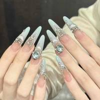 Ongles en acrylique personnalisables à presser avec motifs 3D fraise, cochon et cœur, paillettes roses et blanches, forme amande, longs
