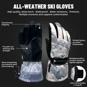 قفازات تزلج مطبوعة مقاومة للماء لجميع الأحوال الجوية بأصابع منفصلة، قابلة للتخصيص حسب الطلب، تعمل باللمس على شاشات الهواتف، مع قبضة من البولي يوريثين على راحة اليد للتزلج على الجليد - Product Image 2