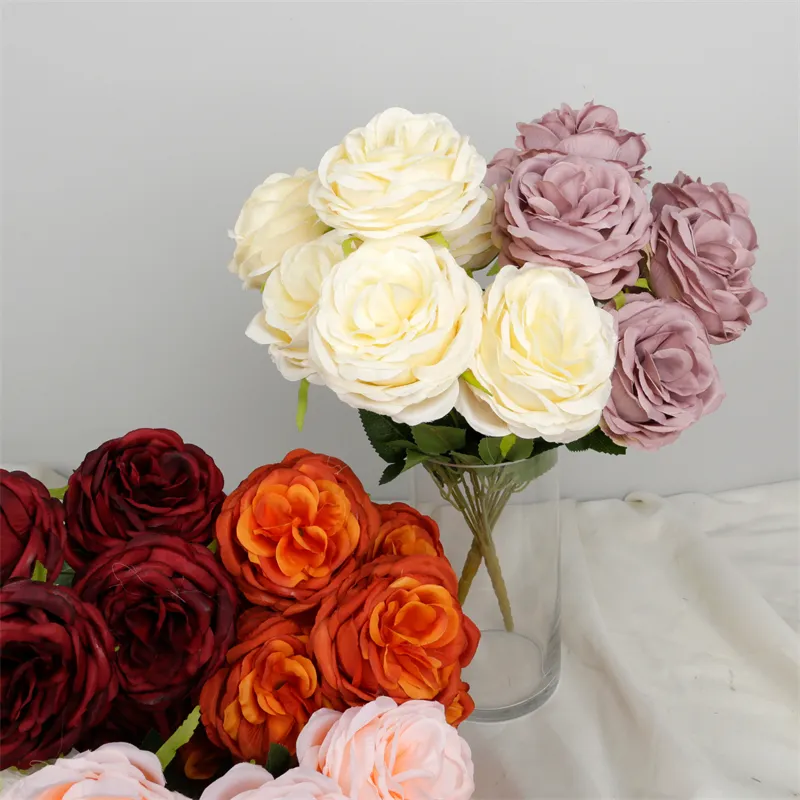 Jh230188 Bán Buôn 10 Đầu Rose Bó Nhân Tạo Silk Rose Trang Trí Đám Cưới Rose Bouquet