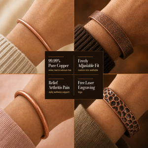 Bracelet manchette classique unisexe en cuivre pur à 99,99 %, ajustement librement réglable, gravure laser gratuite, certifié par un tiers, bien-être quotidien - Product Image 2