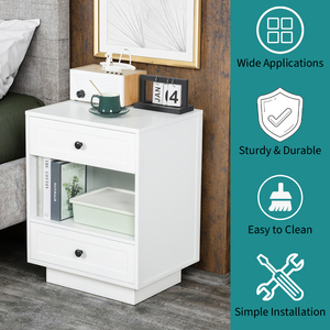 Tùy chỉnh hiện đại sang trọng bằng gỗ đầu giường Bàn Cạnh Giường ngủ với 2 ngăn kéo và Mở Kệ - Product Image 3