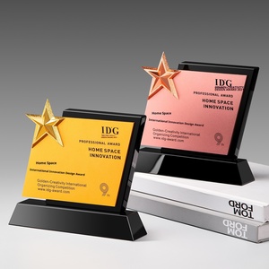Trophée personnalisé créatif écologique en alliage de zinc poli gravé + cristal noir + aluminium Marque <span class=keywords><strong>Shang</strong></span> <span class=keywords><strong>Shi</strong></span> Étoile à cinq branches - Product Image 2