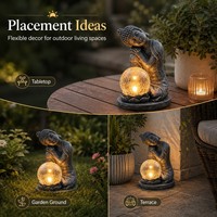 Statue décorative Bouddha vintage en résine, boule de verre craquelée, décoration d'ambiance à poser au sol avec accent solaire