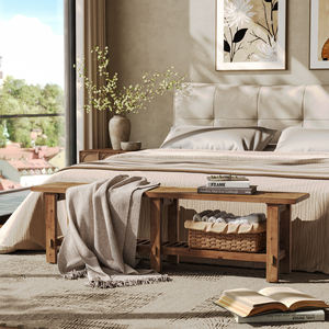 Banc de <span class=keywords><strong>lit</strong></span> rustique Tribesigns de style farmhouse, 63 pouces, en bois massif, pour <span class=keywords><strong>une</strong></span> assise confortable dans la chambre et un rangement au chevet - Product Image 1