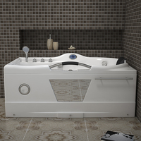 Baignoire autoportante en acrylique de luxe de 1,5 m avec six grands jets de massage, main courante pour usage familial, design moderne, comprend un drain