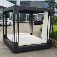 Sofá Cama Columpio para Todo Clima, Sofá Cama Doble de Mimbre para Jardín, Sofá Cama de Ratán para Playa, Sofá Cama de Exterior con Toldo