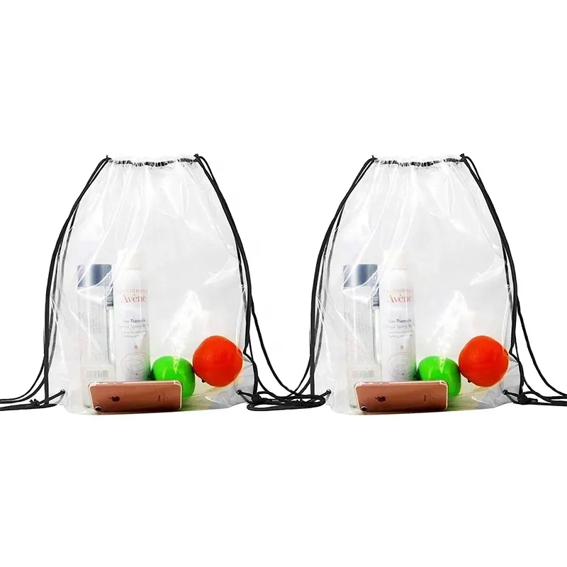 Clear Transparent PE Waterproof Drawstring Backpack Bag