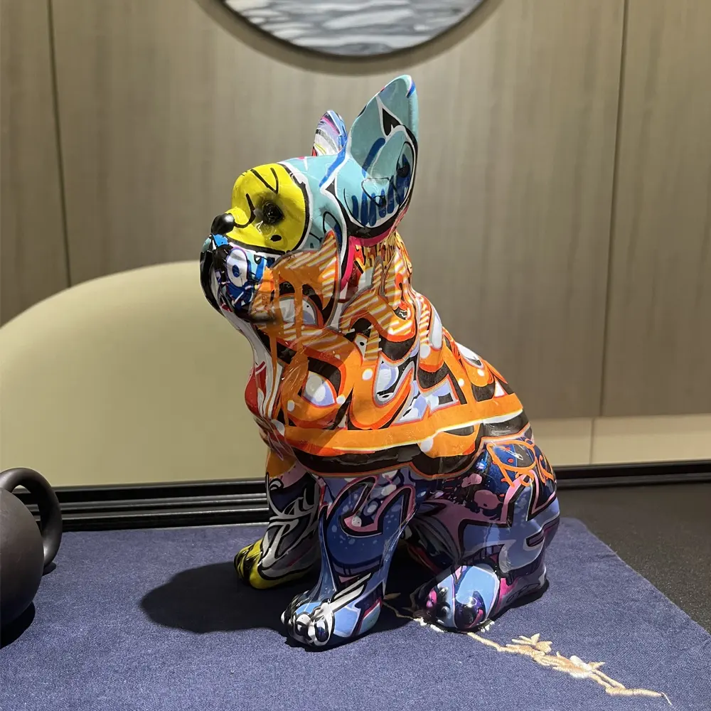Yaratıcı ev dekorasyon kapalı oturma odası kitaplık reçine Doodle köpek süsler fransız Bulldog heykeli