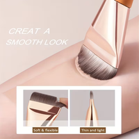 Pinceau de maquillage plat à manche en bois, pinceau vegan fin et large pour fond de teint liquide, logo personnalisé pour la vente en gros de produits de beauté