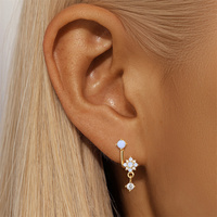 Piercings pour femmes en argent sterling 925 plaqué or 18 carats, motif floral avec dos rond
