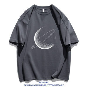 <span class=keywords><strong>Camiseta</strong></span> de Verano Nueva, Informal, de Moda, Holgada, de Manga Corta, Transpirable, con Cuello Redondo, para Hombre, de Algodón de Fibra Larga, con Diseño Estampado de Luna - Product Image 3