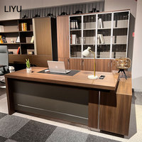 Bureau de direction moderne de luxe LIYU en forme de L avec serrure électronique, plateau en bois épaissi et boîte à lumière LED intégrée