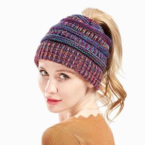 Wholesale Mixed-color Women <b>Winter</b> Sports Cap Slouch Knitted <b>Hats</b> Beanies Ponytail <b>Hats</b> for Girls - Product Image 2