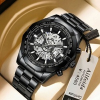 Montre squelette à quartz pour homme Aili Feida, en acier inoxydable, cadran à aiguilles de 45 mm, lumineuse, résistante à l'eau 30 m