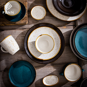 Plato <span class=keywords><strong>de</strong></span> Pasta <span class=keywords><strong>de</strong></span> Cerámica Profunda con Esmalte Moteado Pintado a Mano Estilo Rústico FENN, Plato <span class=keywords><strong>de</strong></span> Porcelana para Sopa, Postre y <span class=keywords><strong>Cena</strong></span> para Restaurantes y Hoteles - Product Image 1