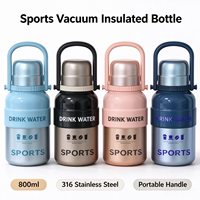 Botol Air Olahraga Terisolasi Stainless Steel 316 800ml Termos Vakum Portabel dengan Pegangan