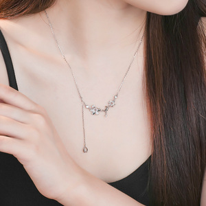 Collar con Colgante de Flor Lunar, Plata de Ley 925, Bañado en Rodio, Cristal y Diamantes de Imitación, Cadena de Serpiente, para Uso Diario Romántico para Mujer - Product Image 2