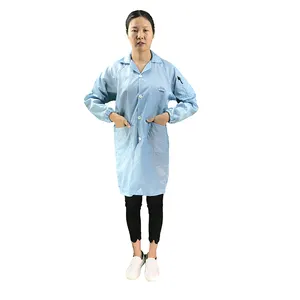 Industrial Washable Uniform Working Clothes 5mm Grid Anti-Static Clean Room ESD Lapel Garment