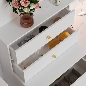 Cómoda horizontal blanca de gran capacidad de 13 cajones, pantalla de colores ajustable moderna de mediados de siglo, almacenamiento de luz para sala de estar - Product Image 6