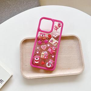 Nouveau dessin animé 3D mignon amour fraise ours motif Transparent Anti-chute antichoc coque de téléphone pour <span class=keywords><strong>iPhone</strong></span> 12 13 14 15 - Product Image 4