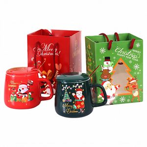 Christmas Santa Cartoon Ceramic Mug Coffee Cup <b>Gift</b> <b>Set</b> With Wood Lid Capacity Santa Claus Elk Design New Decorations - Product Image 1