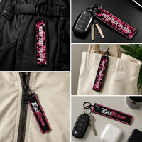 Porte-clés tissé personnalisé imprimé léopard noir rose vif, avec anneau métallique, pour bagages, cadeau de voyage, brodé