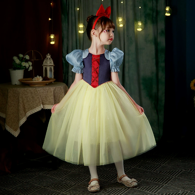Summer Party Kids Costume Snow White Princess Dress Yellow Tulle