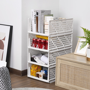 4-Layer Foldable Closet Organizer Shelves Stackable <b>Storage</b> Drawer <b>Baskets</b> <b>for</b> Clothes Snacks & Toys - Product Image 1