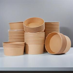 1000ml 1300ml Jetable Salade Alimentaire Emporter Emballage Rond Blanc Papier Bol Avec Couvercle - Product Image 3