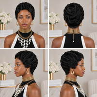 Wig Rambut Manusia Berlapis Warna Hitam Alami Pixie Finger Wave Wig Rambut Manusia Buatan Mesin Remy untuk Wanita