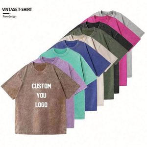 Custom Logo Acid Washed Vintage <b>T</b> Shirt Distressed Heavyweight Blank Oversized Tshirt 100% Cotton Heavy Weight for Men's <b>T</b>-Shirt - Product Image 1