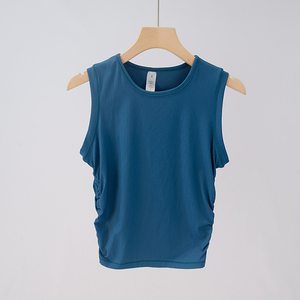 Débardeur de sport sans manches pour femme, séchage rapide, côtelé, avec double fronces latérales, idéal pour le fitness et le yoga - Product Image 3