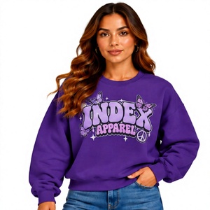 Sudadera de cuello redondo morada extragrande para mujer de Index Apparel, manga larga, 100% algodón tejido, para otoño - Product Image 1