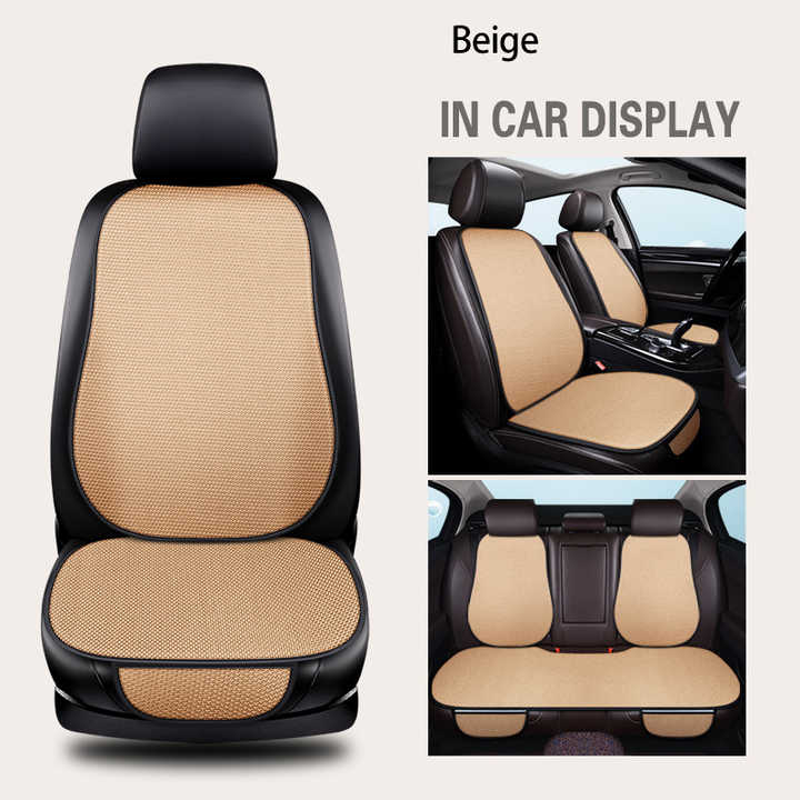 Muchkey Universal Linen Car Seat Cushion Set - Front & Rear Non-Slip 3D Breathable Covers, Fits 98% Cars, Beige