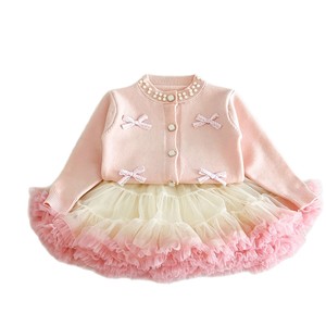 Cardigan Casual <span class=keywords><strong>in</strong></span> Pizzo Lavorato a Mano con Fiocco Piccolo e Gonna Tutu <span class=keywords><strong>in</strong></span> <span class=keywords><strong>Tulle</strong></span>, Set Due Pezzi Autunno Inverno per Bambine - Product Image 5
