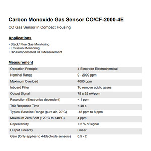 เซ็นเซอร์ตรวจจับก๊าซคาร์บอนมอนอกไซด์ Membrapor รุ่น CO/CF-2000-4E 0-2000 ppm เซ็นเซอร์ความปลอดภัยทางเคมีไฟฟ้า - Product Image 1