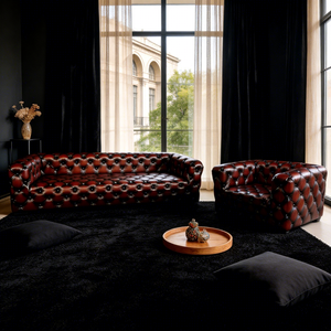 ชุดโซฟาหนังวัวแท้ลายเลือดวัวแบบโบราณออกแบบได้ตามต้องการมีกระดุมแบบหรูหราโซฟาคลับโรงแรมล็อบบี้ - Product Image 3