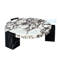100 table basse ronde en marbre de luxe pur Calactta Viola avec pied en marbre Marquina noir pour le salon de la maison