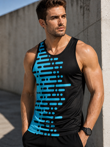 Custom Printed Blue Black Gradient Crew Neck Sleeveless Seamless Four-Way Stretch Breathable <b>Sweat</b>-Wicking Quick Dry Unisex Top - Product Image 2