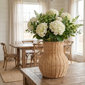 Florero tejido de ratán hecho a mano para arreglos florales, flores secas, decoración del hogar, sala de estar, dormitorio, comedor, oficina - Product Image 1