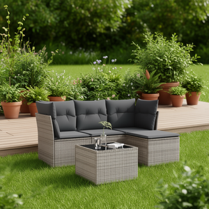 Conjunto de Sofá de Jardín Gris, Muebles de Ratán para Exteriores, 4 Plazas, Resistente a la Intemperie, Diseño Contemporáneo - Product Image 2