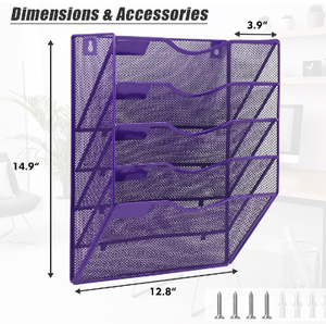 Hanging Wall <b>File</b> <b>Organizer</b> 5 Pocket Mesh Mail <b>Organizer</b> Wall Mounted with Nametag Label Wall <b>File</b> Holder for Home School Purple - Product Image 2