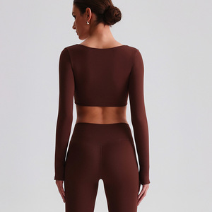 Top Sportivo a Maniche Lunghe con Collo Quadrato 80% Poliestere, Set Sportivo con Imbottitura sul Petto, <span class=keywords><strong>Abbigliamento</strong></span> Aderente per Yoga da Donna - Product Image 2