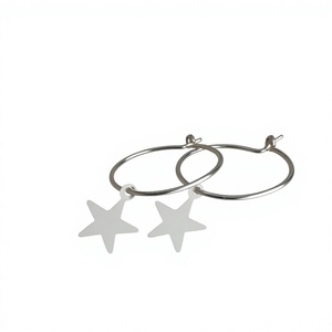 925 <b>Silver</b> <b>Hoop</b> Earrings With Star Charm Minimalist Design Everyday Wear Unisex Jewelry - Product Image 1