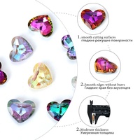 Nouveauté : Accessoire en verre en forme de cœur à trou unique de 18 mm avec finition aurore irisée pour vêtements