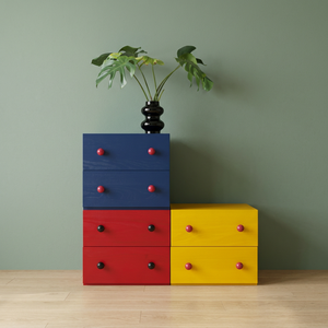 Meuble de rangement moderne modulaire pour salon avec 6 tiroirs en aggloméré, couleurs bleu, rouge, jaune - Product Image 3