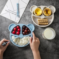 Assiette de petit-déjeuner créative pour bébé avec fourchette, en céramique, motif ours, pour enfants