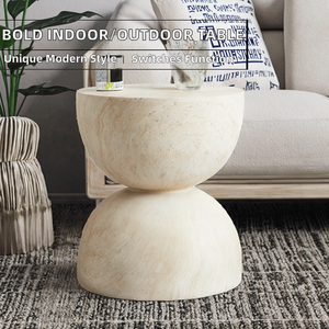 Mesa Auxiliar Moderna Minimalista Wabi Sabi <span class=keywords><strong>de</strong></span> Piedra Travertino Beige Natural con Doble Cúpula <span class=keywords><strong>de</strong></span> Mármol - Product Image 3