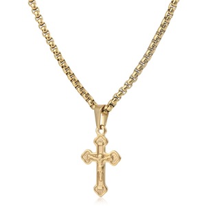 yunnique Stainless Steel <b>Cross</b> Pendant Necklace Gold Color 60cm <b>Chain</b> Geometric Design Fashion Jewelry - Product Image 1
